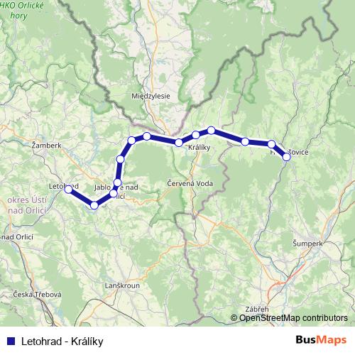 Letohrad - Králíky rail Line Map
