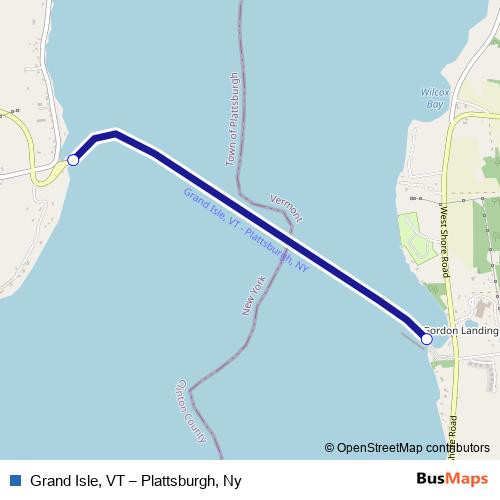 Grand Isle, VT – Plattsburgh, Ny ferry Line Map