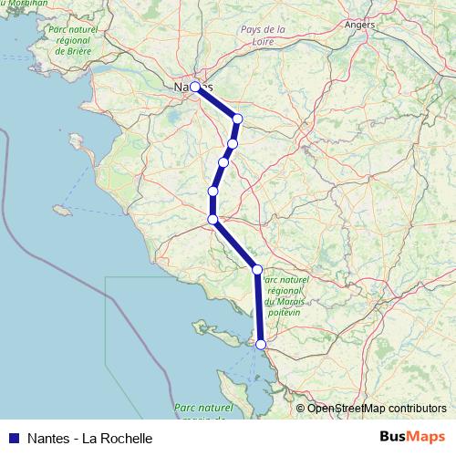 Nantes - La Rochelle rail Line Map