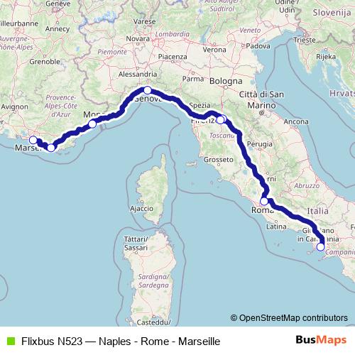 Flixbus N523 bus Line Map
