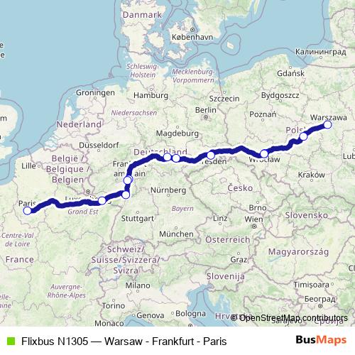 Flixbus N1305 bus Line Map