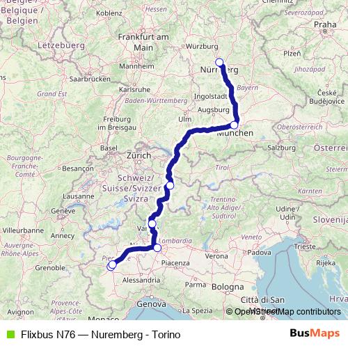 Flixbus N76 bus Line Map