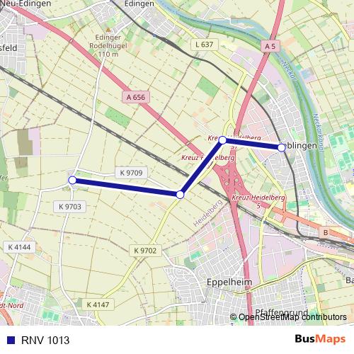 RNV 1013 bus Line Map