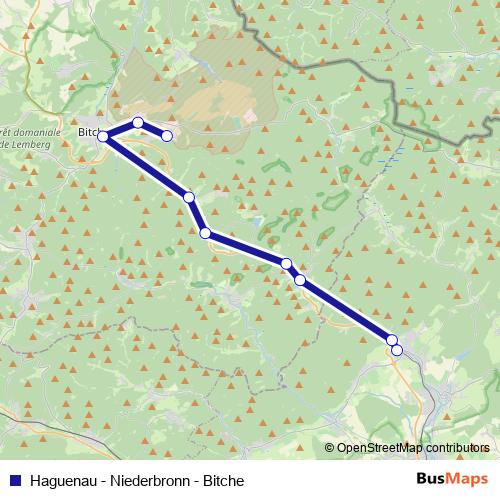 Haguenau - Niederbronn - Bitche bus Line Map