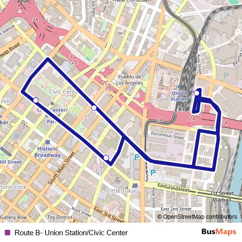 Route B- Union Station/Civic Center bus Line Map