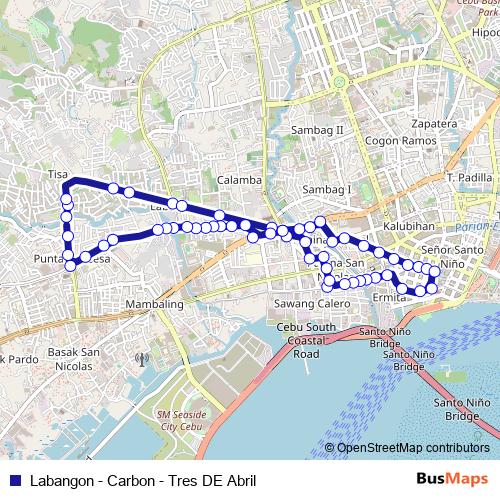 Labangon - Carbon - Tres DE Abril bus Line Map