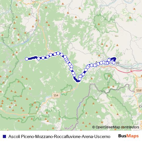 Ascoli Piceno-Mozzano-Roccafluvione-Arena-Uscerno bus Line Map