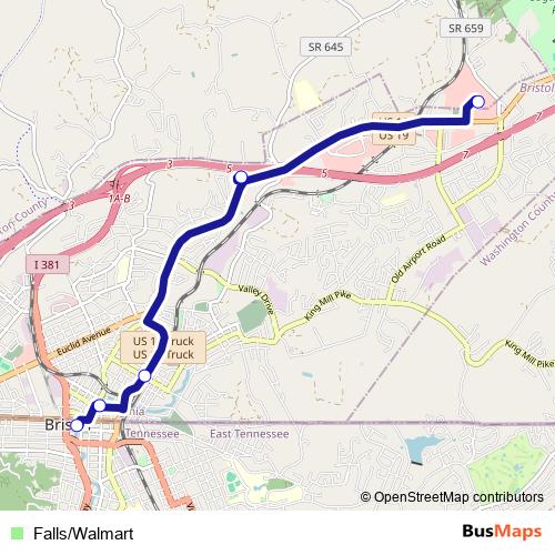 Falls/Walmart bus Line Map