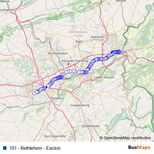 101 - Bethlehem - Easton bus Line Map