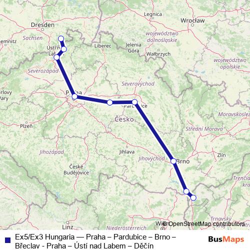 Ex5/Ex3 Hungaria rail Line Map