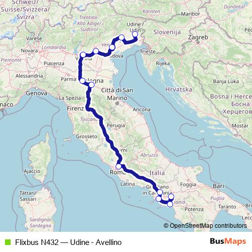 Flixbus N432 bus Line Map