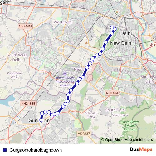 Gurgaontokarolbaghdown bus Line Map