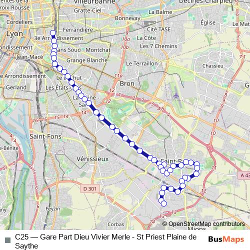 C25 trolleybus Line Map