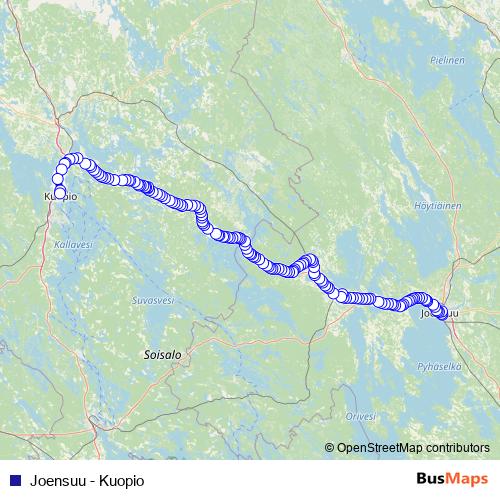 Joensuu - Kuopio bus Line Map