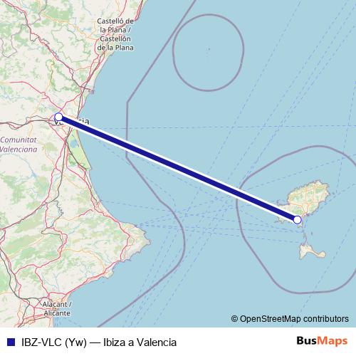 IBZ-VLC (Yw) air Line Map