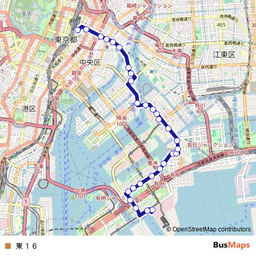 東１６ bus Line Map