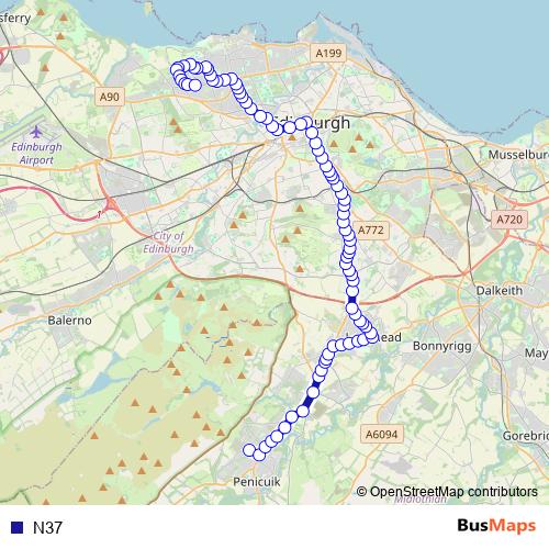 N37 bus Line Map