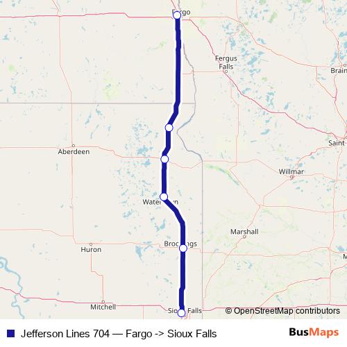 Jefferson Lines 704 bus Line Map