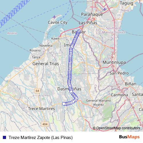 Treze Martirez Zapote (Las Pinas) bus Line Map