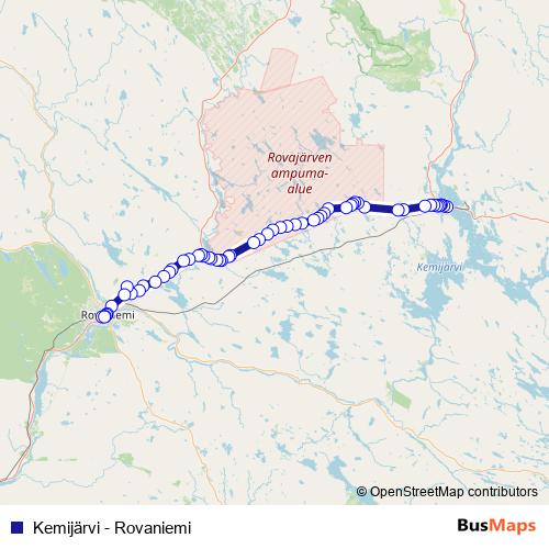 Kemijärvi - Rovaniemi bus Line Map