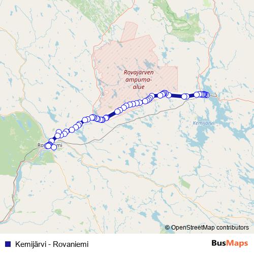 Kemijärvi - Rovaniemi bus Line Map