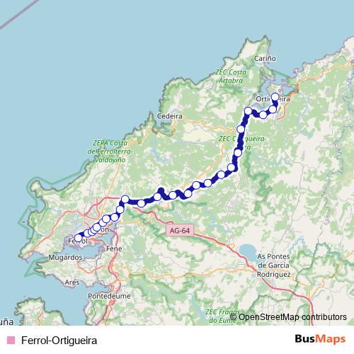 Ferrol-Ortigueira rail Line Map