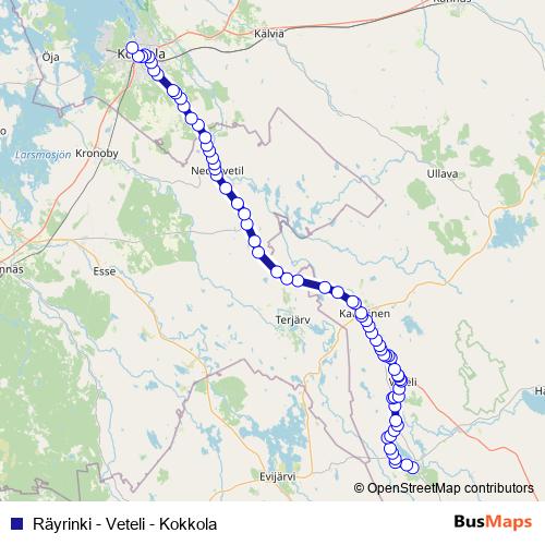 Räyrinki - Veteli - Kokkola bus Line Map