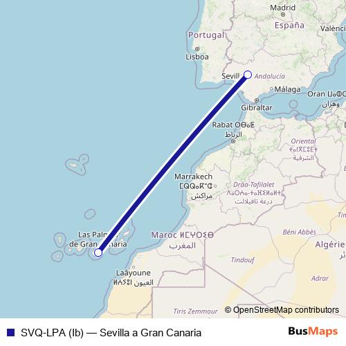 SVQ-LPA (Ib) air Line Map