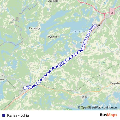 Karjaa - Lohja bus Line Map