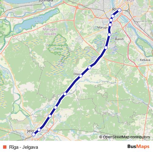 Rīga - Jelgava rail Line Map