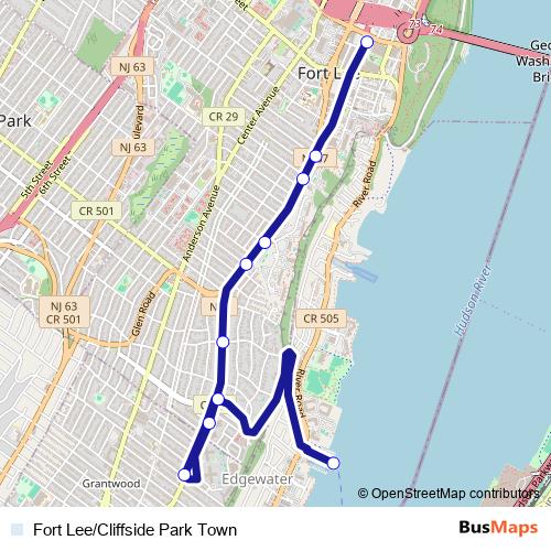 Fort Lee/Cliffside Park Town bus Line Map
