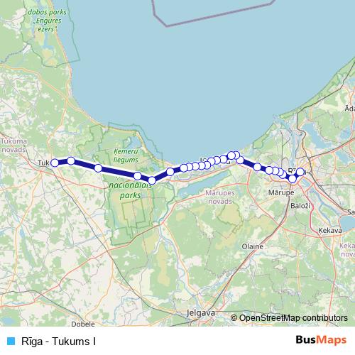 Rīga - Tukums I rail Line Map