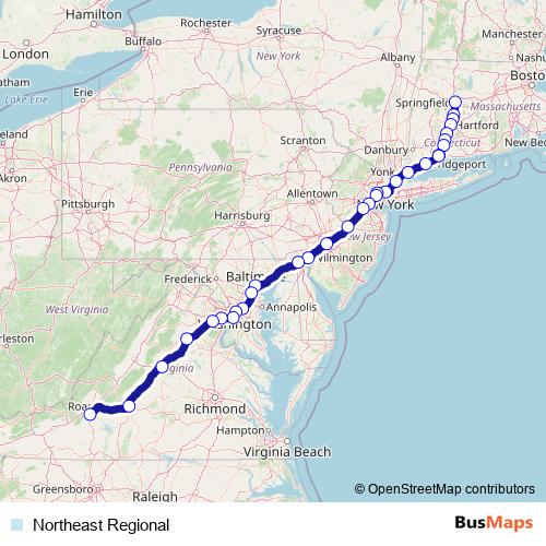 Northeast Regional rail Line Map