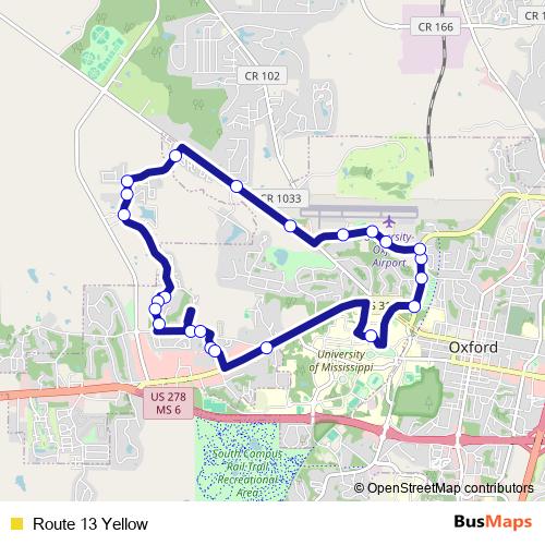 Route 13 Yellow bus Line Map
