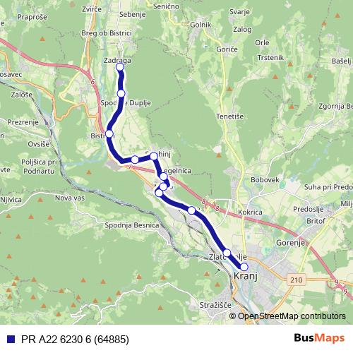 PR A22 6230 6 (64885) bus Line Map