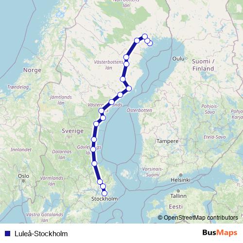 Luleå-Stockholm rail Line Map