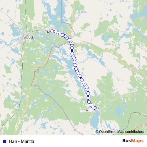 Halli - Mänttä bus Line Map