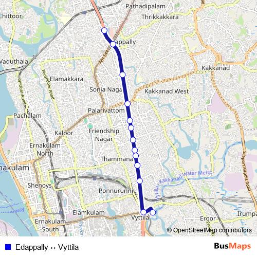 Edappally ↔ Vyttila bus Line Map