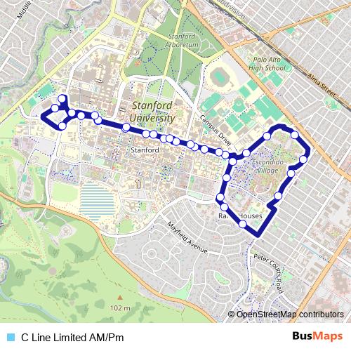 C Line Limited AM/Pm bus Line Map