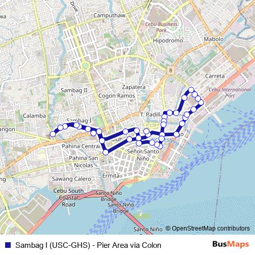 Sambag I (USC-GHS) - Pier Area via Colon bus Line Map