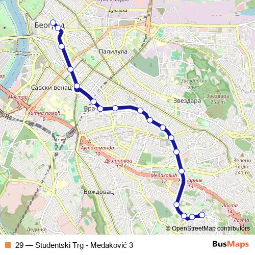 29 trolleybus Line Map
