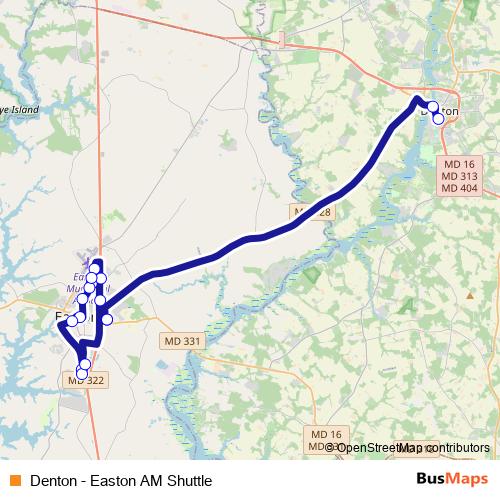 Denton - Easton AM Shuttle bus Line Map