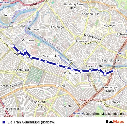 Del Pan Guadalupe (Ibabaw) bus Line Map