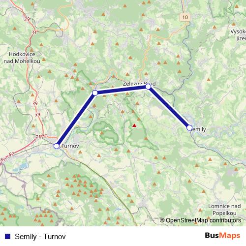 Semily - Turnov rail Line Map