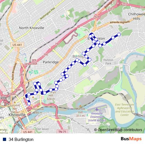 34 Burlington bus Line Map