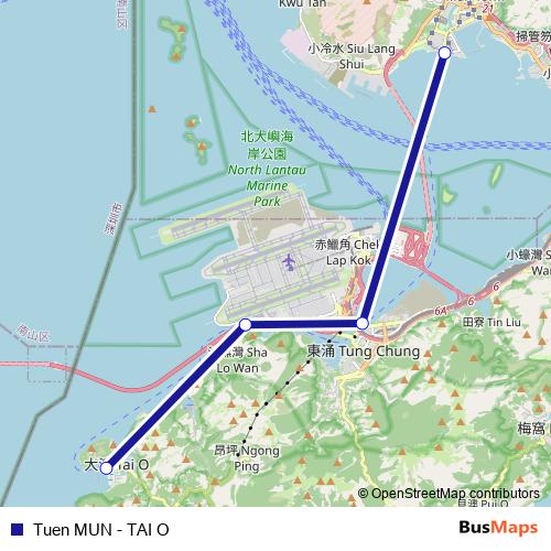 Tuen MUN - TAI O ferry Line Map
