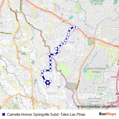 Camella Homes Springville Subd.-Talon Las Pinas bus Line Map