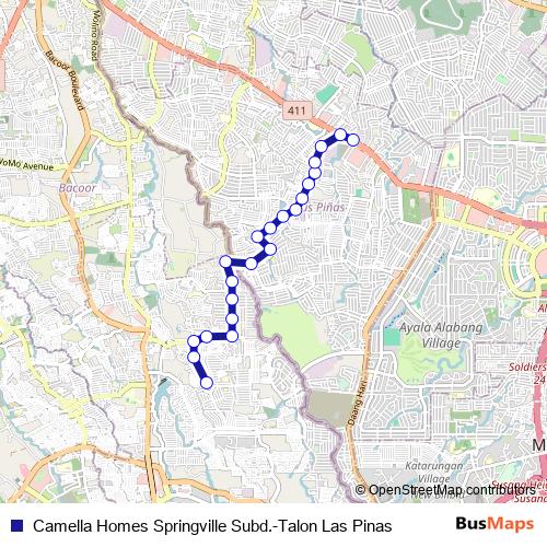 Camella Homes Springville Subd.-Talon Las Pinas bus Line Map