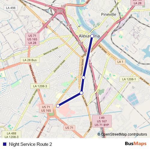Night Service Route 2 bus Line Map