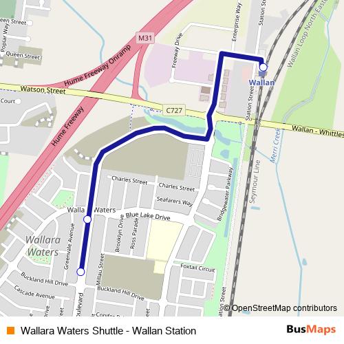 Wallara Waters Shuttle - Wallan Station bus Line Map